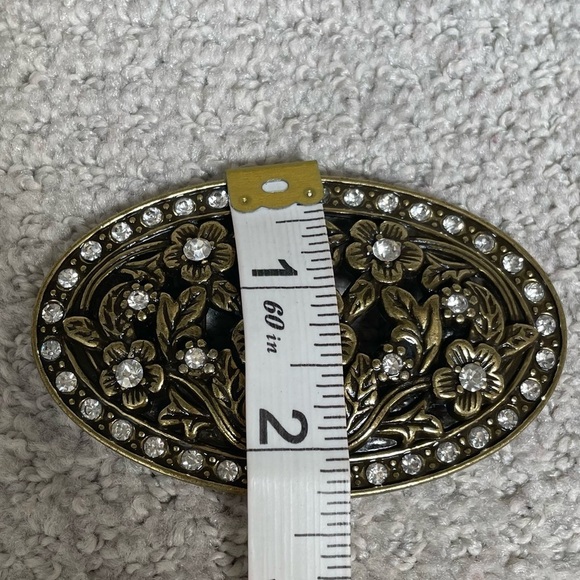 Western Brass (?) Floral Rhinestone Open Work Cowgirl Vintage 90s Belt Buckle - Picture 7 of 8
